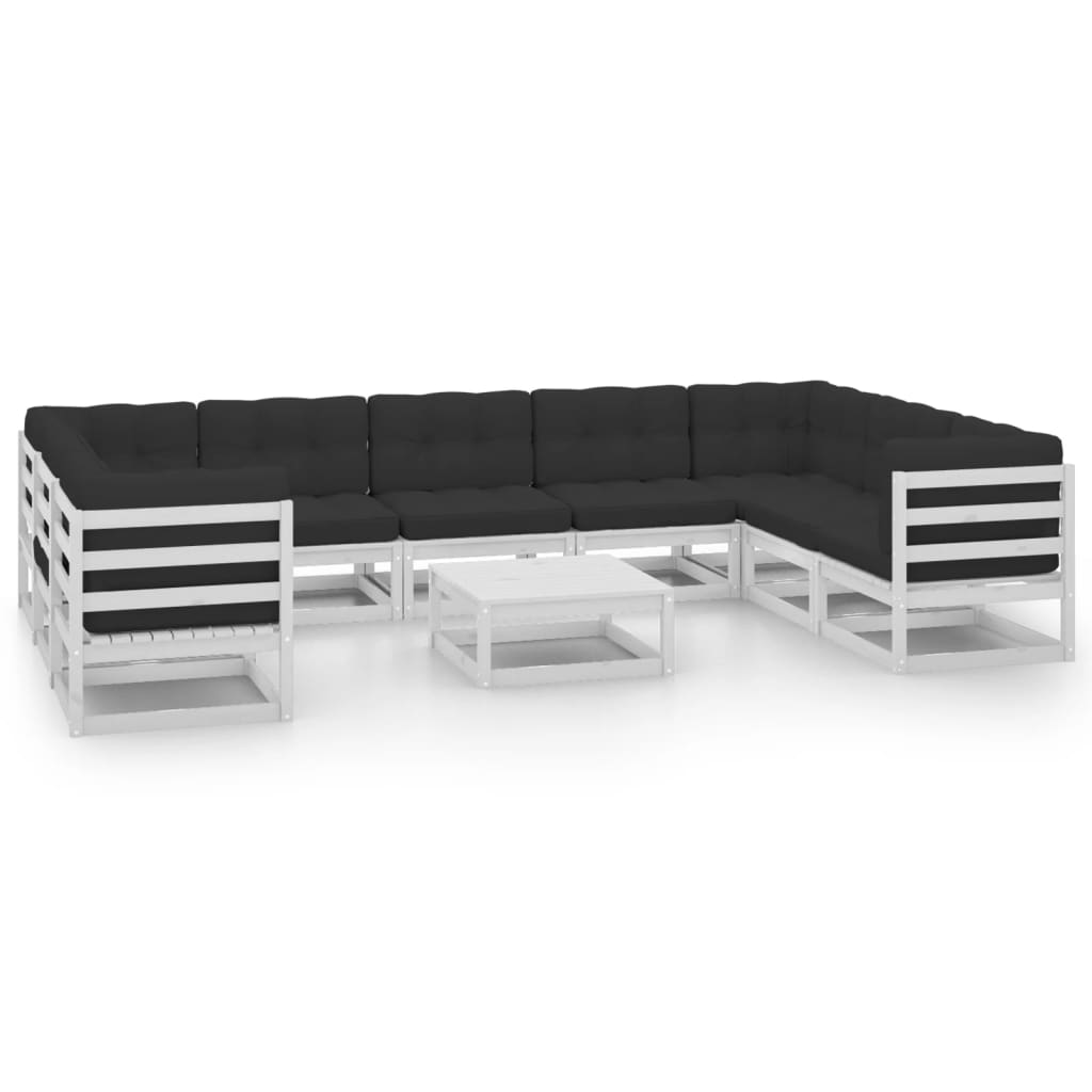 10-tlg. Garten-Lounge-Set mit Kissen Weiss Massivholz Kiefer